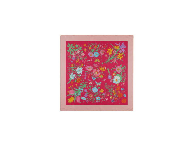 Gucci Gucci Flora Print Silk Carré Flora Print Orange Silk Twill-Flora Print Fuchsia Silk Twill - view 3