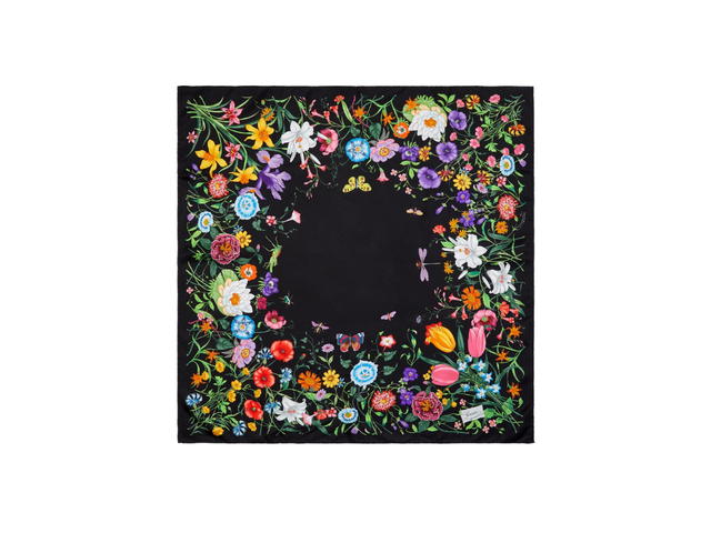 Gucci Gucci Flora Print Silk Carré In Multicolour Flora Print Black Silk Twill - view 1