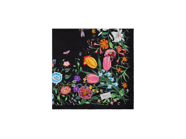 Gucci Gucci Flora Print Silk Carré In Multicolour Flora Print Black Silk Twill - view 2