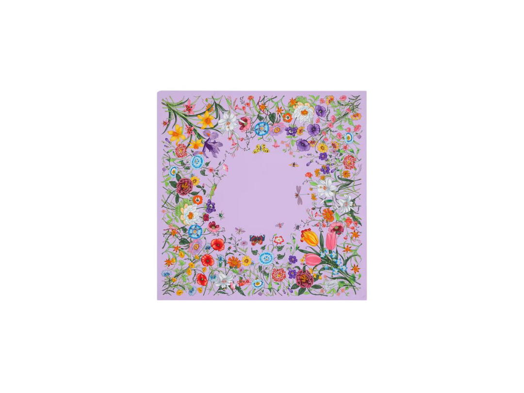 Gucci Gucci Flora Print Silk Carré Multicolour Flora Print Purple Silk Twill