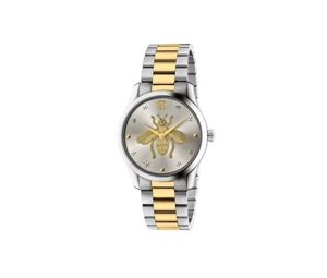 Buy Gucci G-Timeless Watch 38MM In Silver Sunbrushed Dial With Bee Motif Steel And Yellow Gold (YA1264131) at Sasom – Authentic and Ready to Ship