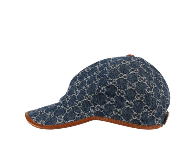 Gucci Gucci GG Baseball Hat In Blue And Ivory Canva With Brown Leather Trim - view 2