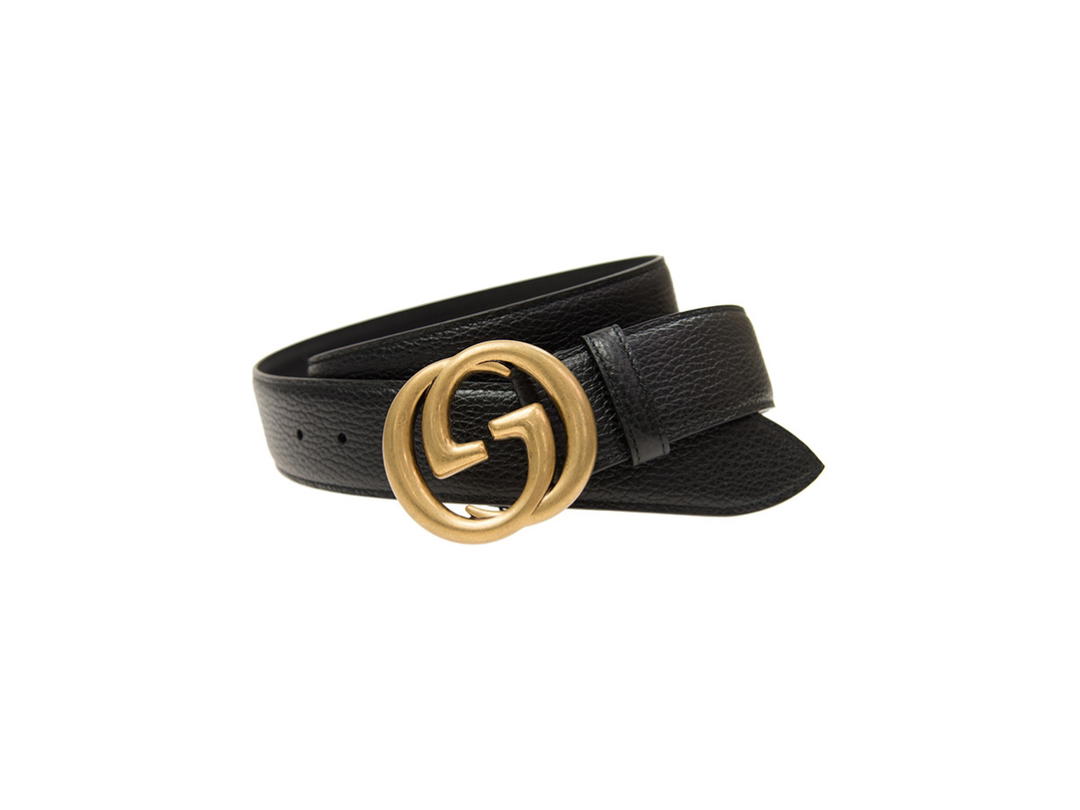 Gucci Gucci GG buckle In Leather Belt With Interlocking G Buckle And Gold Tone Hardware Black