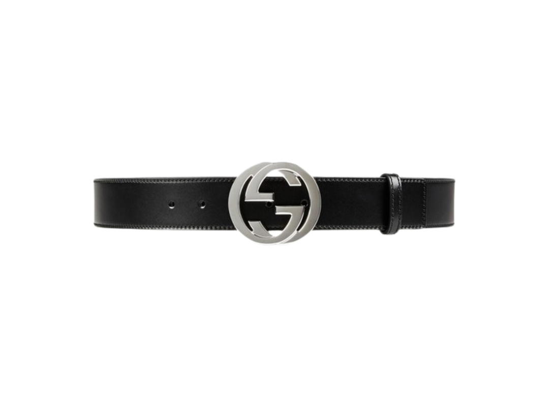 Gucci Gucci GG buckle In Leather Belt With Interlocking G Buckle And Sliver Tone Hardware Black