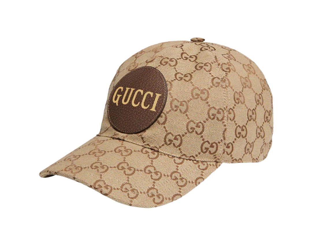 Gucci Gucci GG Canvas Baseball Hat In Beige-Brown Canvas And Leather Detail With Gucci Script Logo