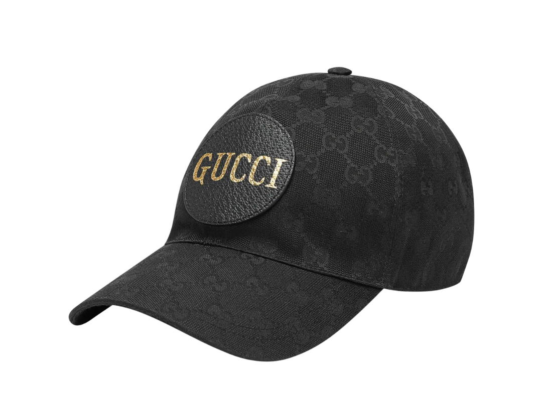Gucci Gucci GG Canvas Baseball Hat In Black Original Canvas And Leather Detail With Gucci Script Logo