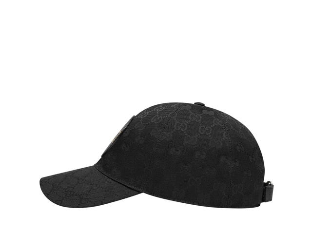 Gucci Gucci GG Canvas Baseball Hat In Black Original Canvas And Leather Detail With Gucci Script Logo - view 2