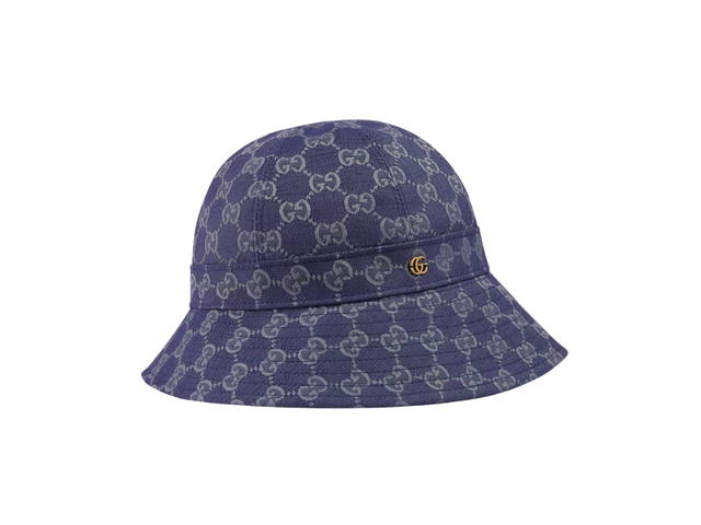 Gucci Gucci GG Canvas Bucket Hat In Blue And Grey GG Canvas With Double G Detail - view 1