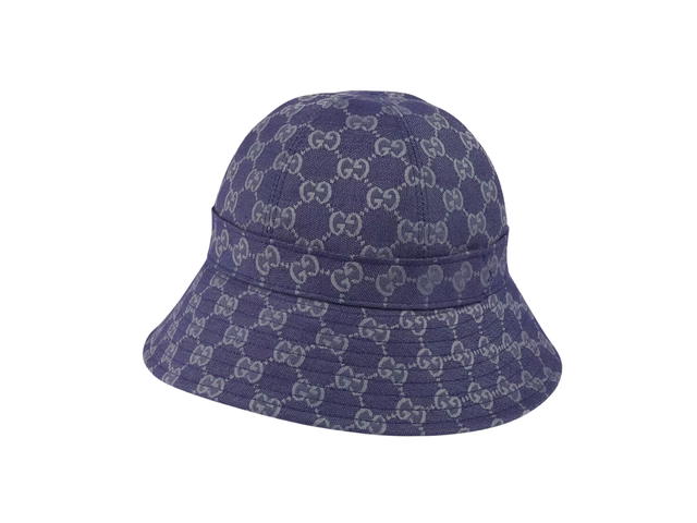 Gucci Gucci GG Canvas Bucket Hat In Blue And Grey GG Canvas With Double G Detail - view 2