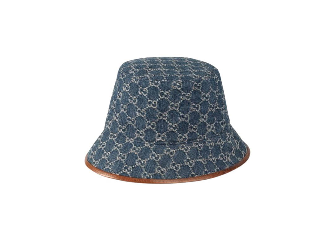 Gucci Gucci GG Canvas Bucket Hat In Blue Jacquard Denim With Brown Leather Trim