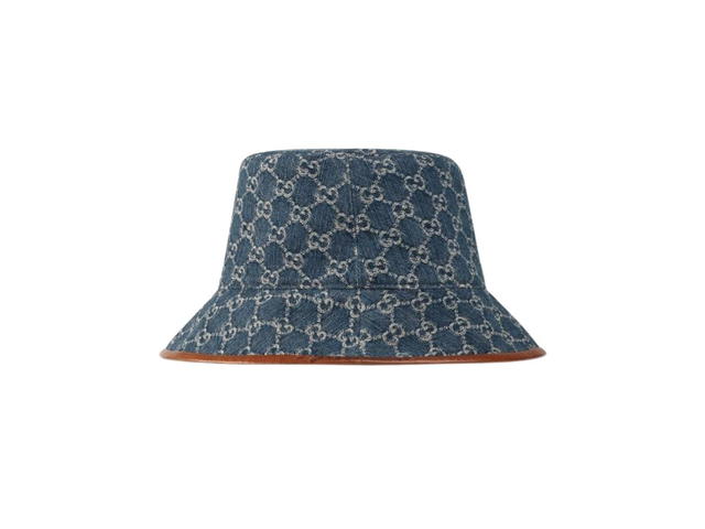 Gucci Gucci GG Canvas Bucket Hat In Blue Jacquard Denim With Brown Leather Trim - view 2