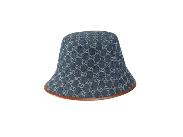 Gucci Gucci GG Canvas Bucket Hat In Blue Jacquard Denim With Brown Leather Trim - view 3