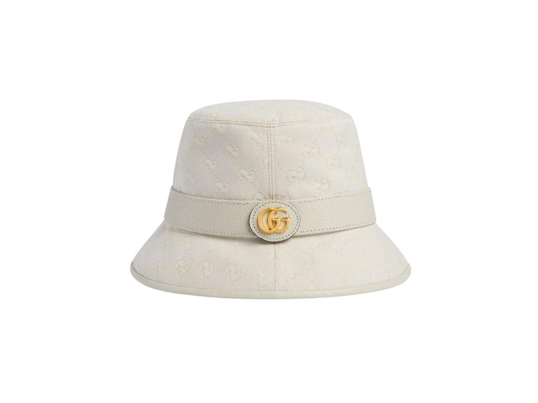 Gucci Gucci GG Canvas Bucket Hat In Ivory GG Cotton Canvas With Ivory Leather Trim