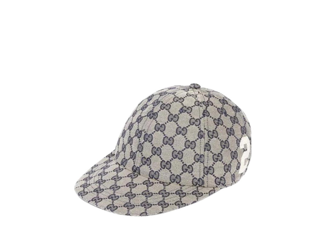 Gucci Gucci GG Cotton Canvas Baseball 25 Gucci Patch Hat Beige Navy