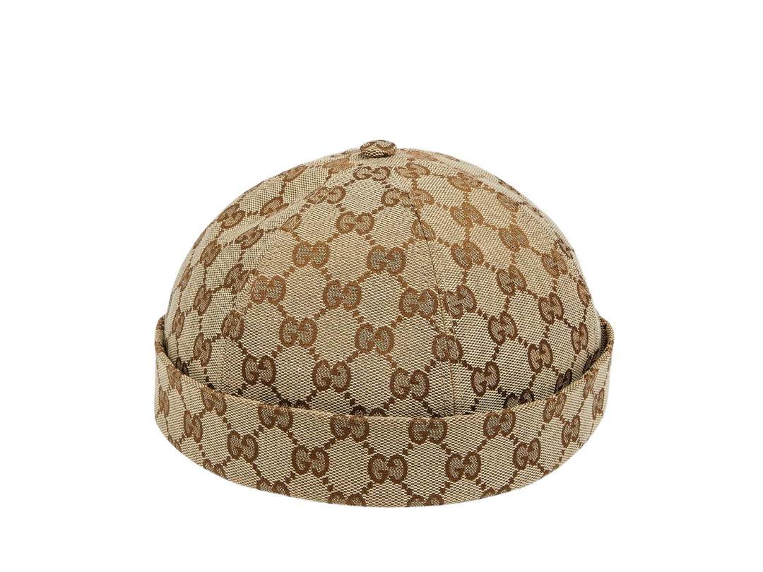 Gucci Gucci GG Cotton Canvas Hat In Beige And Ebony Original GG With Double G Gold Metal Detail