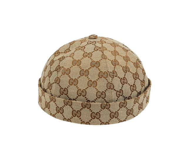 Gucci Gucci GG Cotton Canvas Hat In Beige And Ebony Original GG With Double G Gold Metal Detail - view 1