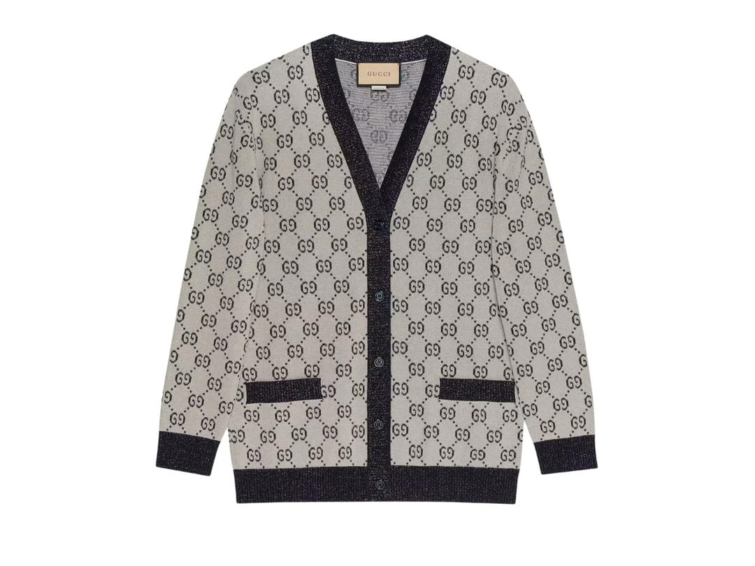 Gucci Gucci GG Cotton Jacquard Cardigan Ivory and Blue