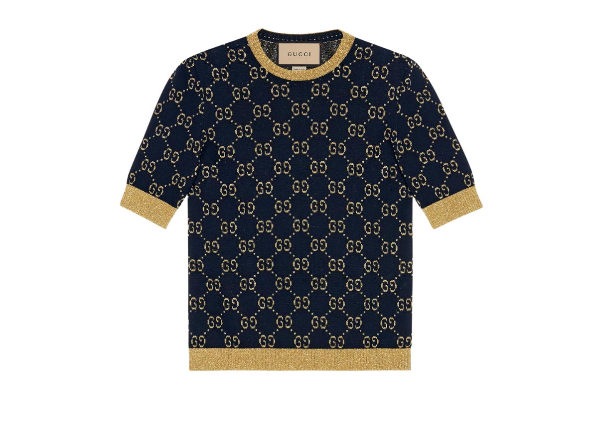 Gucci Gucci GG Cotton Lame Top Blue With Gold