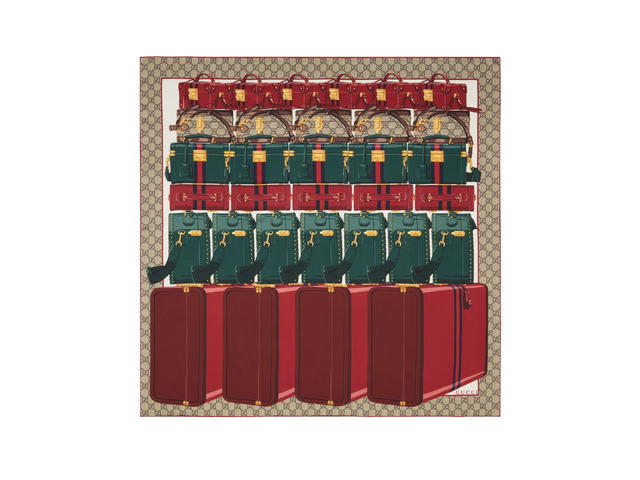 Gucci Gucci GG Gucci Valigeria Print Silk Carré Beige-Ebony-Brown-Green-Red And Pink Silk Twill - view 1