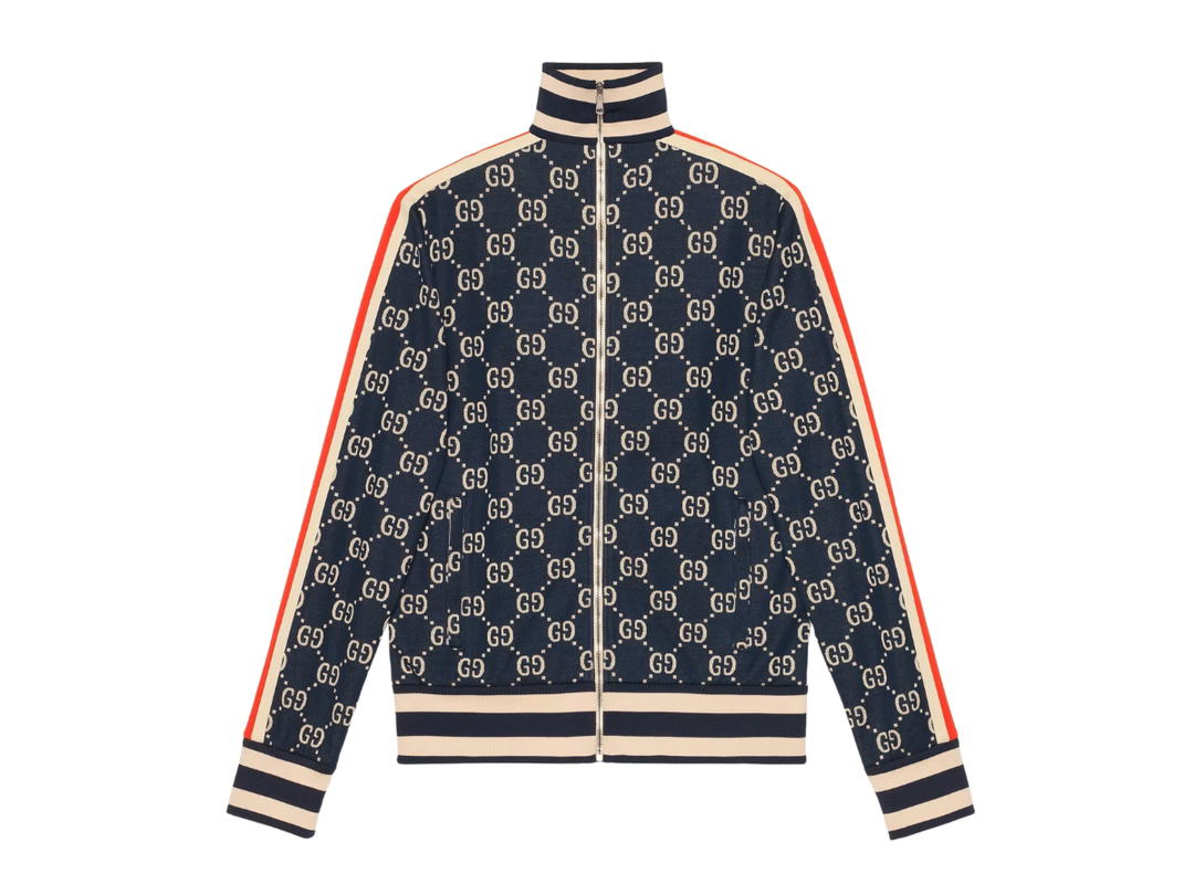 Gucci Gucci GG Jacquard Cotton Jacket Blue and Ivory