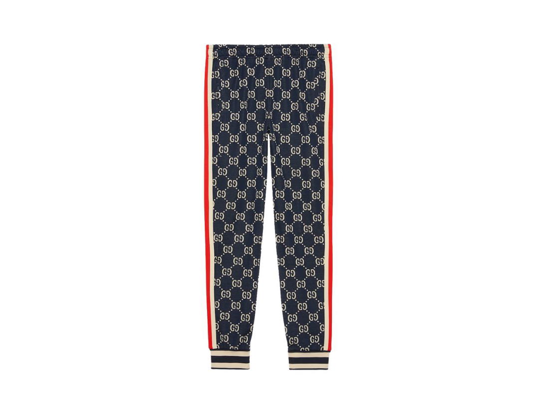 Gucci Gucci GG Jacquard Track Bottoms In Blue And Ivory GG Jacquard With Blue And Ivory Ribbed Trim