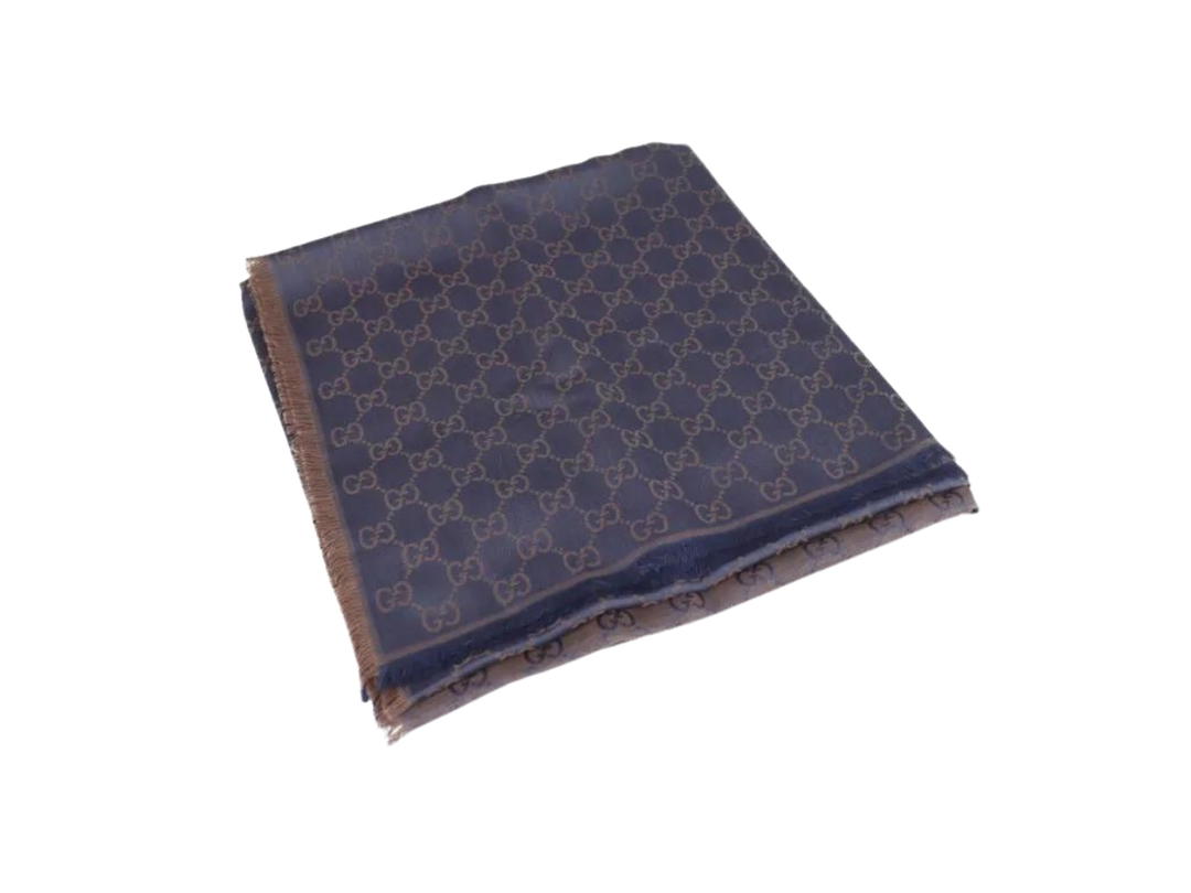 Gucci Gucci GG Jacquard Wool Silk Scarf Blue