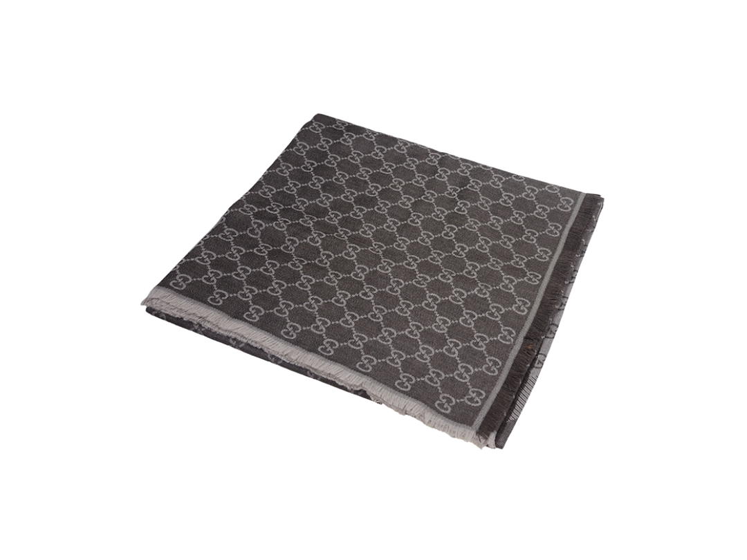 Gucci Gucci GG Jacquard Wool Silk Scarf Brown