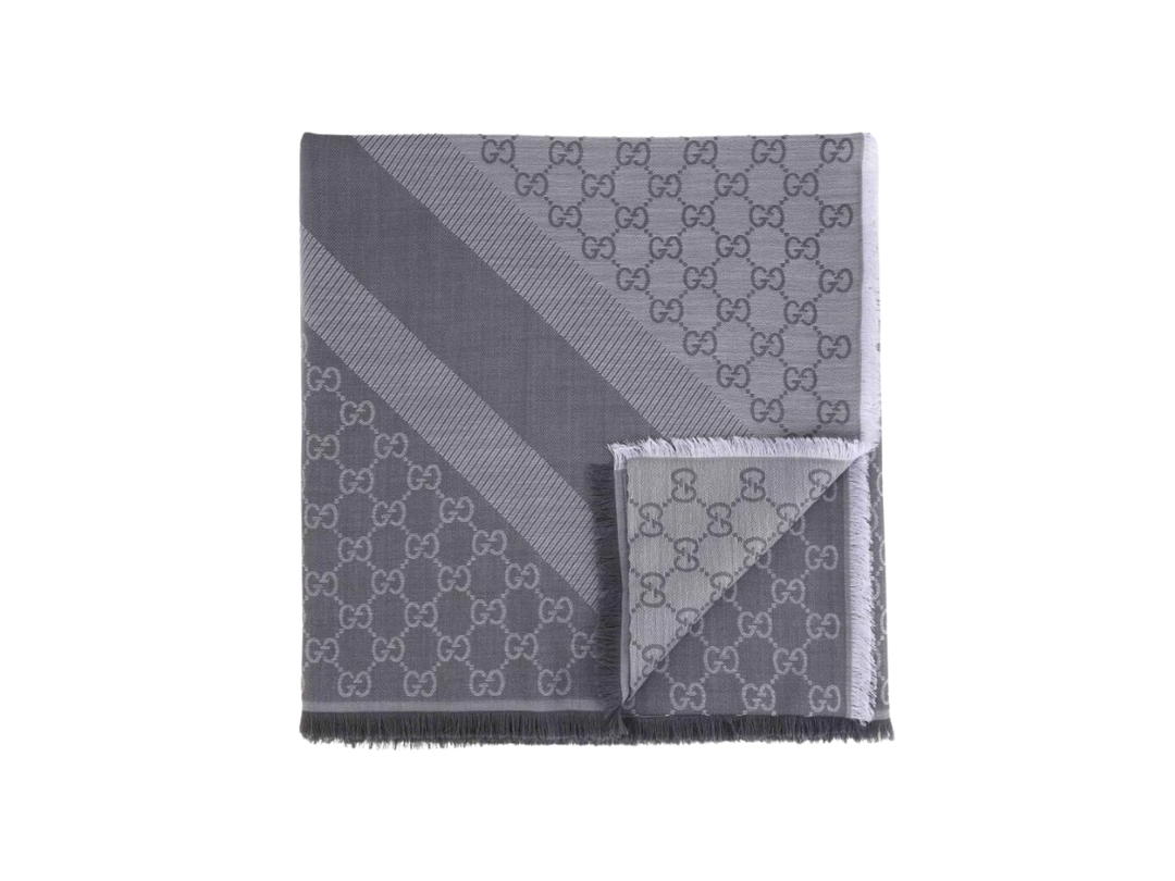 Gucci Gucci GG Jacquard Wool Silk Scarf Grey