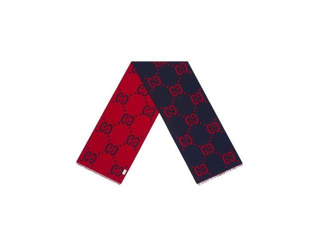 Gucci Gucci GG Jacquard Wool Silk Scarf In Blue And Red GG Jacquard Wool Silk - view 2