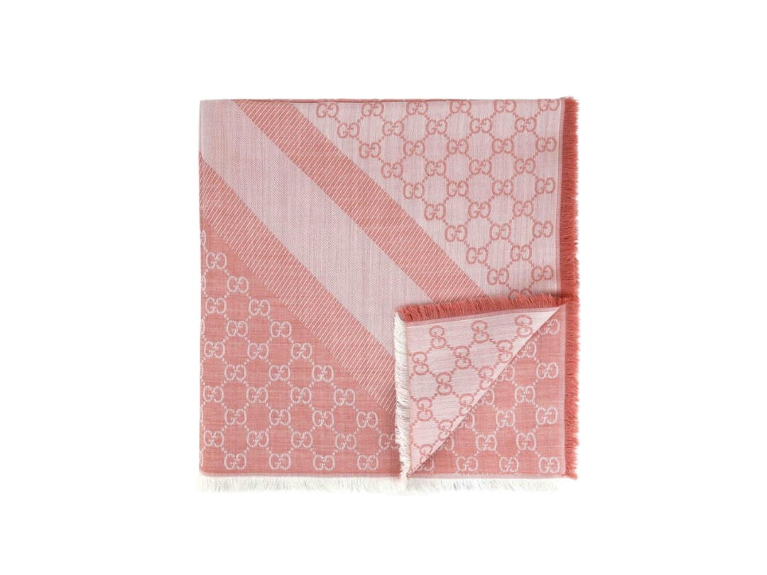 Gucci Gucci GG Jacquard Wool Silk Scarf Pink