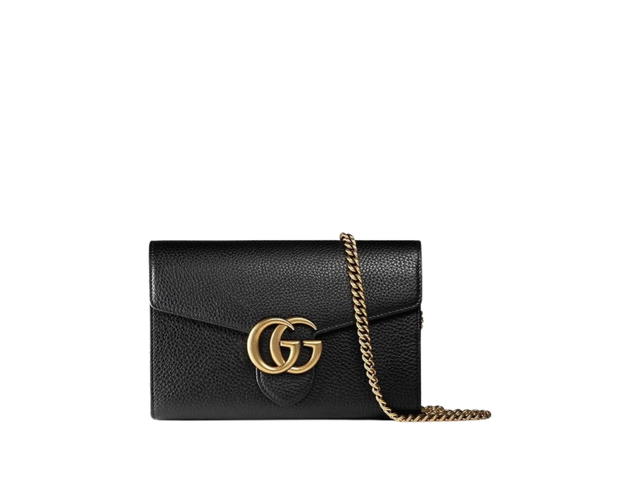 Gucci Gucci GG Marmont Leather Chain Wallet In Black Natural Grain Leather With Light Gold-Toned Hardware - view 1