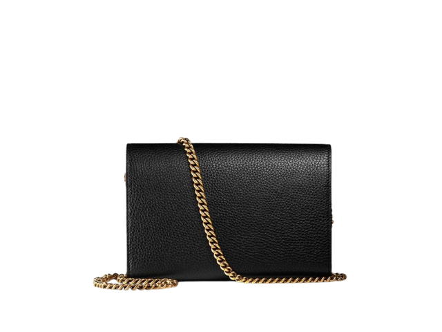 Gucci Gucci GG Marmont Leather Chain Wallet In Black Natural Grain Leather With Light Gold-Toned Hardware - view 3