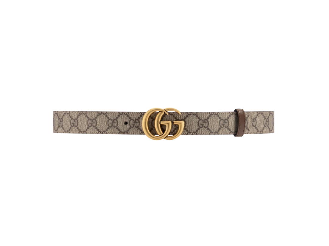 Gucci Gucci GG Marmont Reversible Belt 30MM In Beige-Ebony GG Supreme Canvas, Reverses To Brown Leather With Aged Gold-Toned Hardware