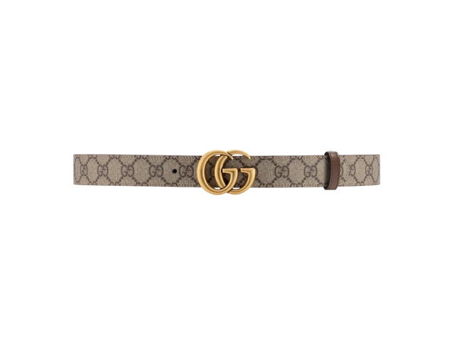 Gucci Gucci GG Marmont Reversible Belt 30MM In Beige-Ebony GG Supreme Canvas, Reverses To Brown Leather With Aged Gold-Toned Hardware - view 1