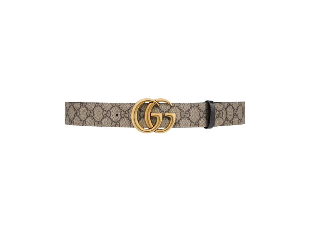 Gucci Gucci GG Marmont Reversible Belt In Beige And Ebony GG Supreme Canvas And Reverses To Black Leather With Aged Gold-Toned Hardware