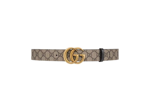 Gucci Gucci GG Marmont Reversible Belt In Beige And Ebony GG Supreme Canvas And Reverses To Black Leather With Aged Gold-Toned Hardware - view 1