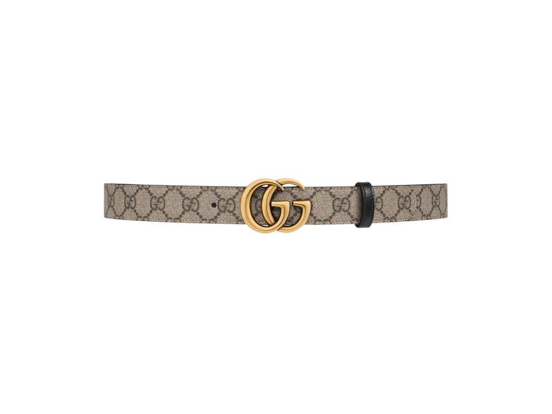 Gucci Gucci GG Marmont Reversible Belt In Supreme Canvas With Black Leather Beige And Ebony