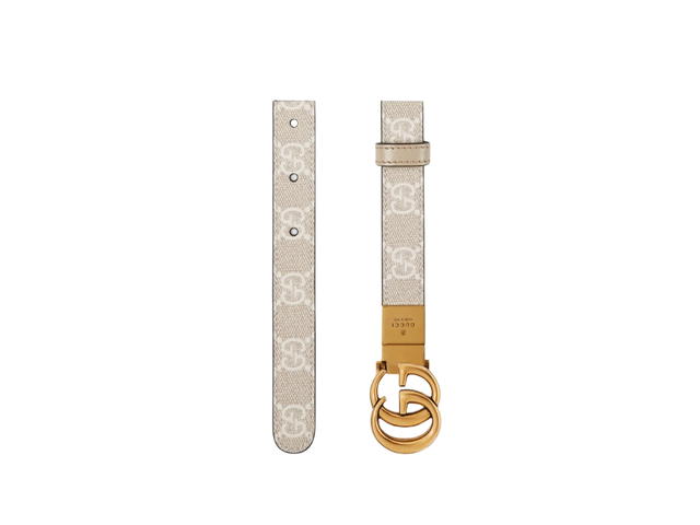 Gucci Gucci GG Marmont Reversible Thin Belt 20MM In Beige-Ebony GG Supreme Canvas Reverses To Beige Leather With Gold-Toned Hardware - view 1