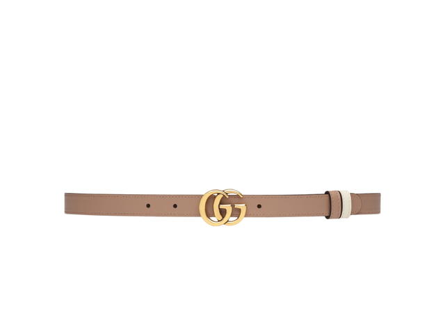 Gucci Gucci GG Marmont Reversible Thin Belt 20MM In White-Pink Leather Double G Buckle Gold-Toned Hardware - view 2