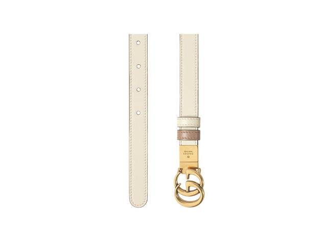 Gucci Gucci GG Marmont Reversible Thin Belt 20MM In White-Pink Leather Double G Buckle Gold-Toned Hardware - view 3