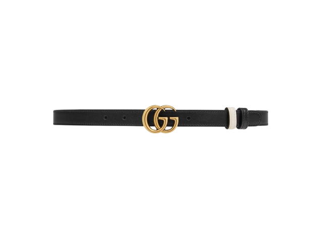 Gucci Gucci GG Marmont Reversible Thin Belt In Black Leather Reverses To White Leather Aged Gold-Toned Hardware - view 1