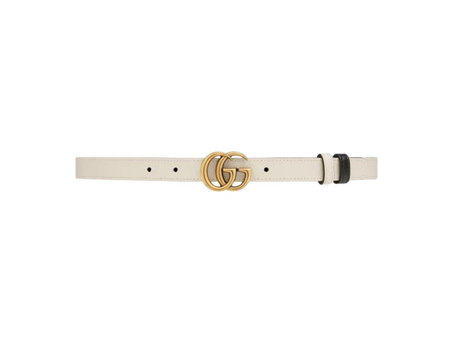 Gucci Gucci GG Marmont Reversible Thin Belt In Black Leather Reverses To White Leather Aged Gold-Toned Hardware - view 2