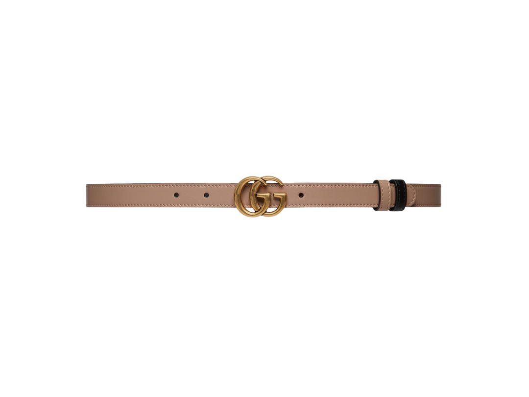 Gucci Gucci GG Marmont Reversible Thin Belt In Pink-Black Leather With Double G Buckle