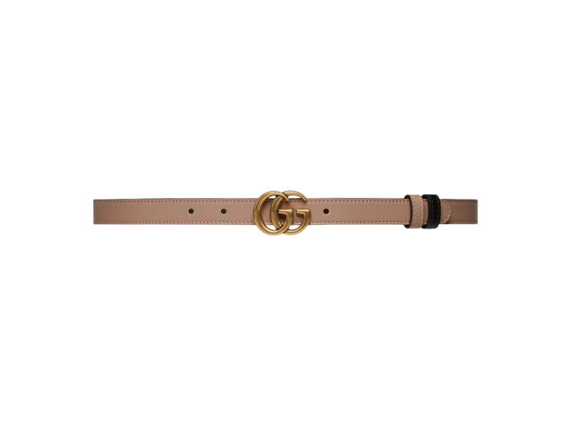 Gucci Gucci GG Marmont Reversible Thin Belt In Pink-Black Leather With Double G Buckle - view 1