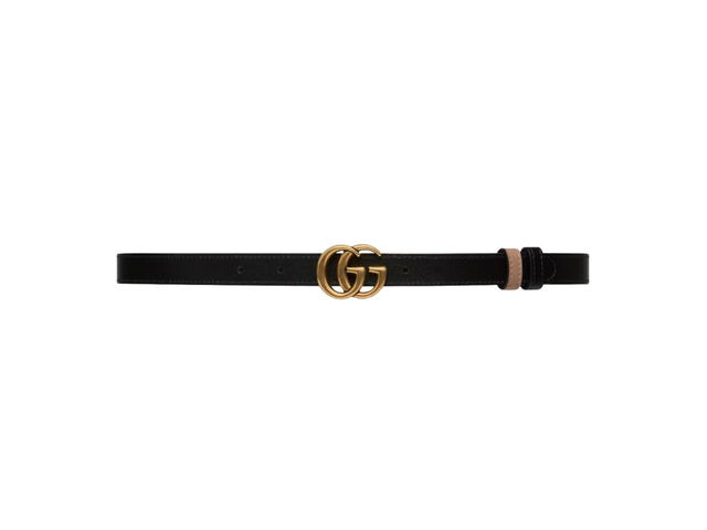 Gucci Gucci GG Marmont Reversible Thin Belt In Pink-Black Leather With Double G Buckle - view 3