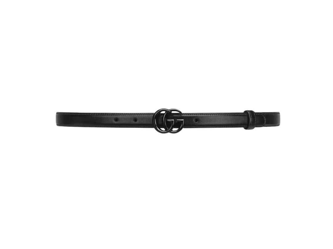 Gucci Gucci GG Marmont Thin Belt 20MM In Black Leather With Black Brass Hardware