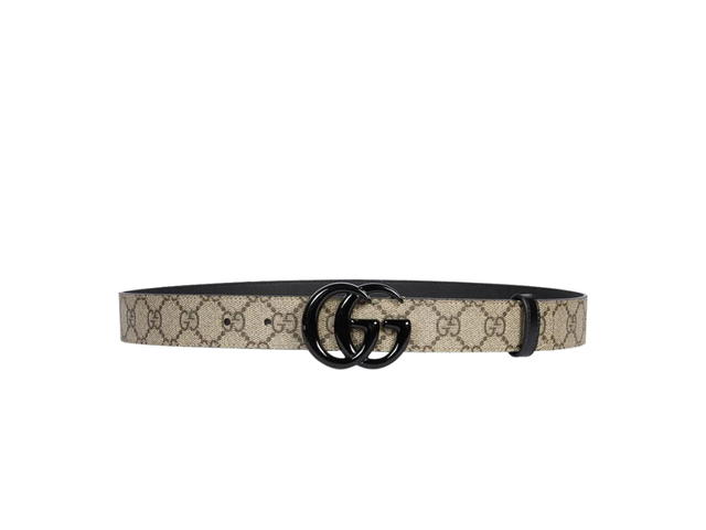 Gucci Gucci GG Marmont Thin Belt 30MM In Beige And Ebony GG Supreme Canvas With Double G Buckle Black Brass Hardware Ceramic Effect Finishing - view 1