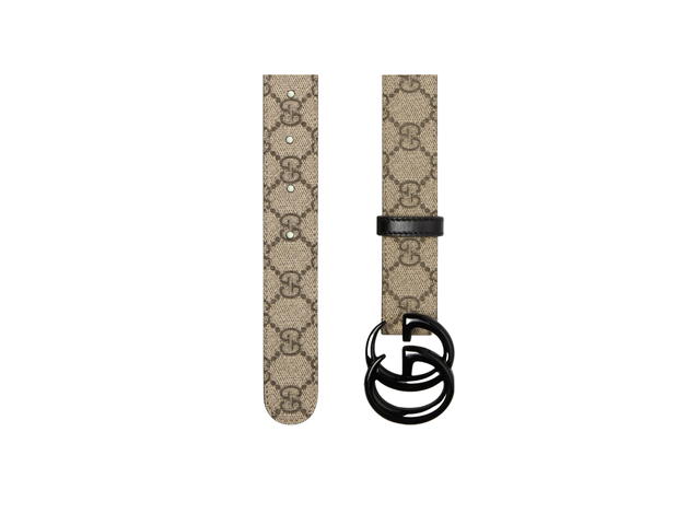 Gucci Gucci GG Marmont Thin Belt 30MM In Beige And Ebony GG Supreme Canvas With Double G Buckle Black Brass Hardware Ceramic Effect Finishing - view 2