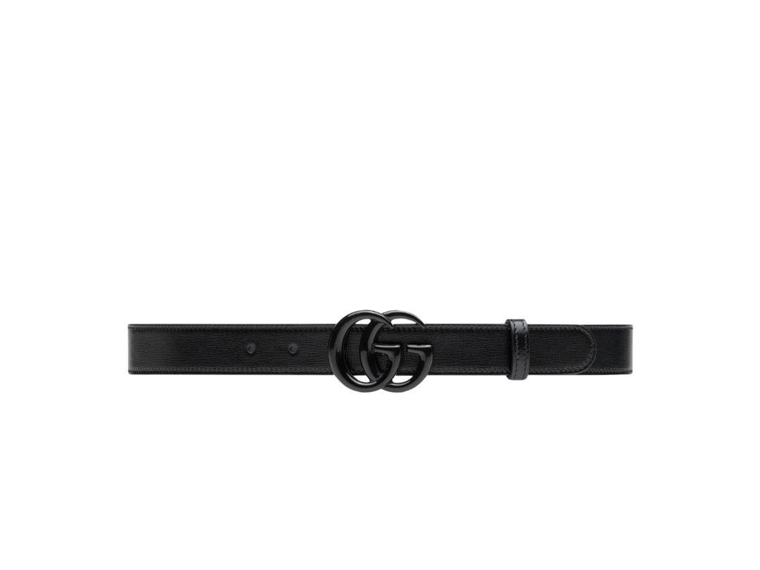 Gucci Gucci GG Marmont Thin Belt 30MM In Black Leather With Double G Buckle Black Brass Hardware Ceramic Effect Finishing