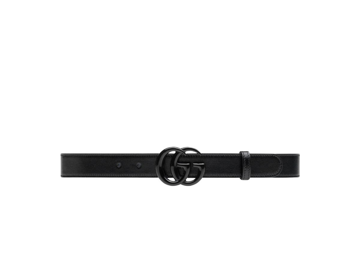 Gucci Gucci GG Marmont Thin Belt 30MM In Black Leather With Double G Buckle Black Brass Hardware Ceramic Effect Finishing